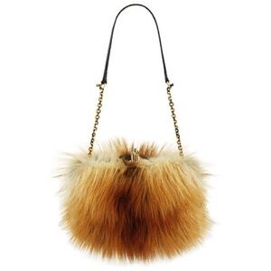 Christian Louboutin fox Fur Clutch Bag with leather chain brown gold